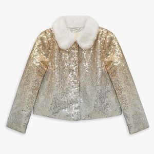 Disney Princesses Ombre Sequin Jacket with Faux Fur Collar sz 9/10